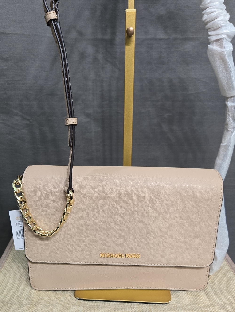 Michael Kors Blush Saffiano Leather Chain-Accent Crossbody